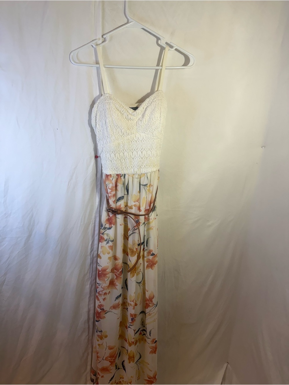 Lily rose white crochet top floral bottom dress